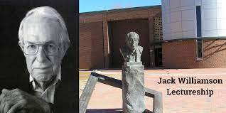 May be an image of 1 person, monument and text that says 'Jack Williamson Lectureship'