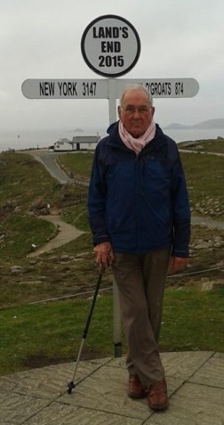 Photo of Debbie's dad by Land's End sign