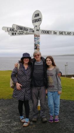 Debbie with husband and daughter at John O'Groats