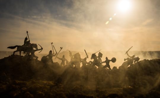 Hilltop medieval battle with horses