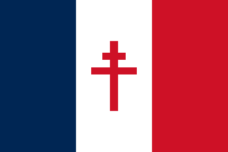 Flag used by the Free French in WWII, with the Cross of Lorraine, symbol of the French Resistance (public domain via Wikipedia)