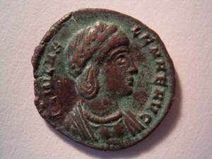 A coin with the image of St Helena, a pilgrim in Israel