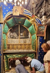 Author visiting the grotto at the church of the Nativity while a pilgrim in Israel.