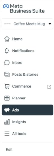 by choosing Ads in the left menu bar. 