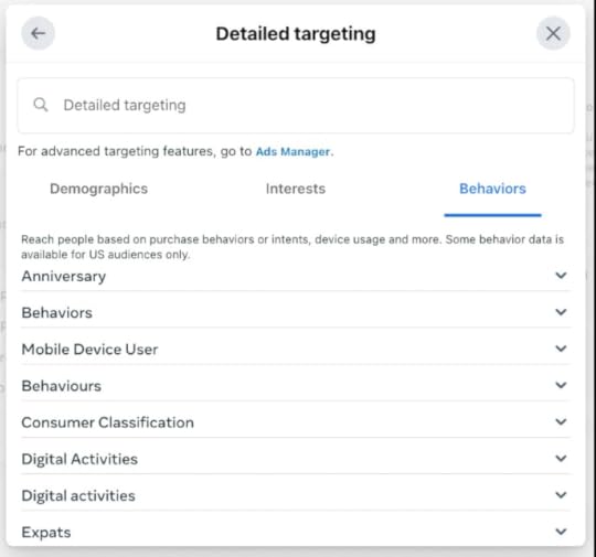 Behaviors Facebook records user actions such as birthdays, moving to a new city, and having a baby.