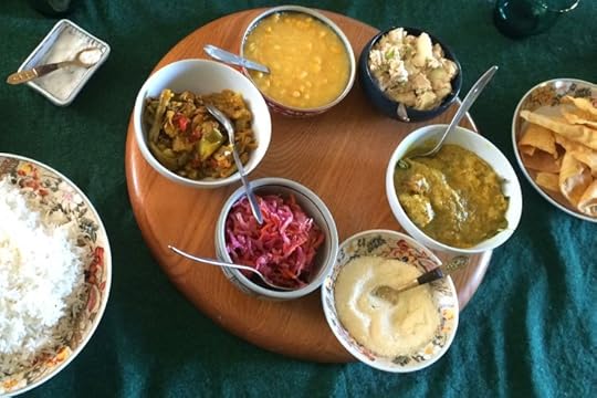 A homemade meal of Sri Lankan curries and traditional dishes.