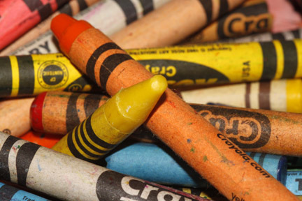 Different colored crayons piled haphazardly.