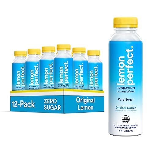 Lemon Perfect, Hydrating Organic Lemon Water, Zero Sugar, Flavored Water, Squeezed from Real Fruit, Keto Certified, Plastic Neutral, No Artificial Ingredients, Original Lemon (12-Pack)