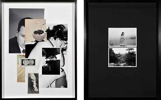 Two framed collages of black and white photographs
