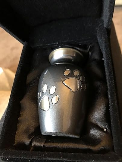 Ashes in a urn with paw prints