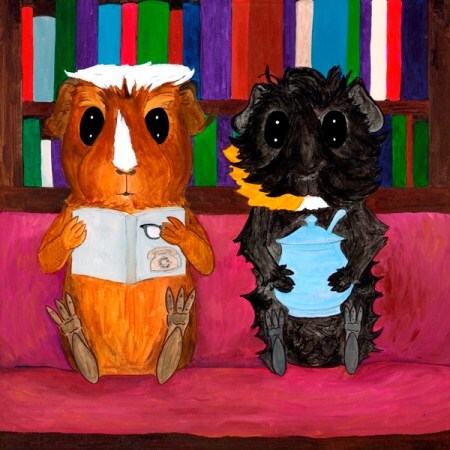 Guinea pigs and books painting Rachel E Smith