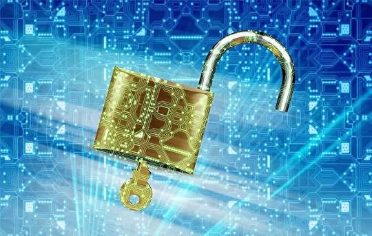 One of those pictures where a padlock is overlaid with a pattern vaguely resembling a circuit board, to make it look digital.