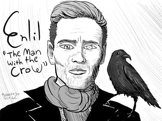 a drawing of enlil and aris, the crow, the text says 'enlil 