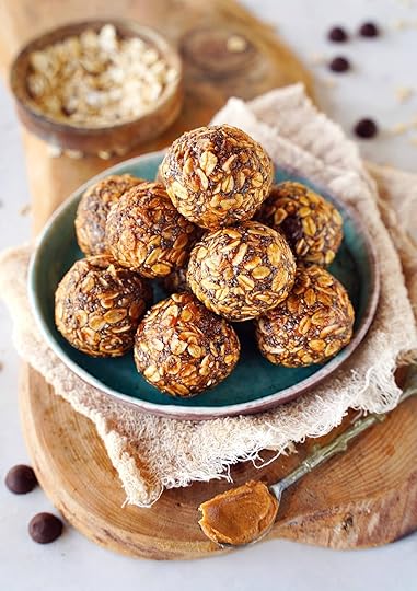 stack of peanut butter oatmeal energy balls on small plate