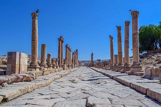 Pillars of Cardo Maximus in Jerash, Jordan.