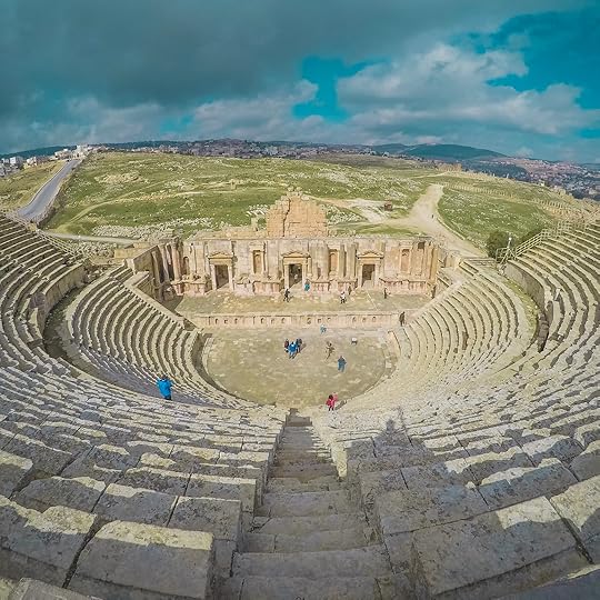 North Theater of the Roman Amphitheater in Jerash, Jordan.
