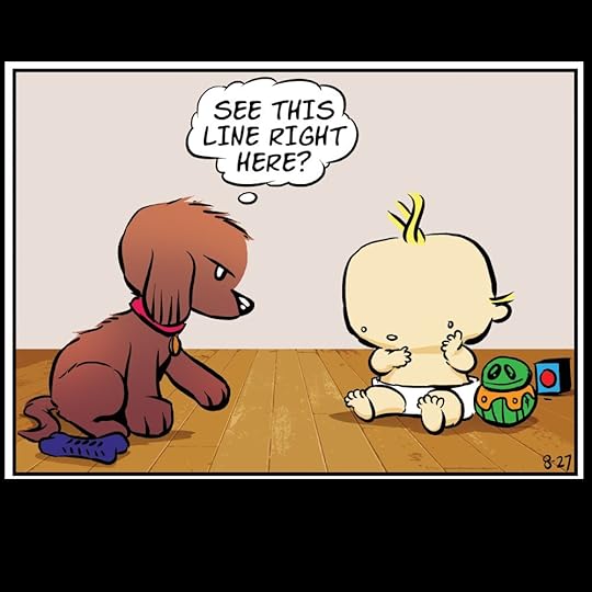 Sophie, the chocolate lab defines her space and tells Doug not to cross this line.