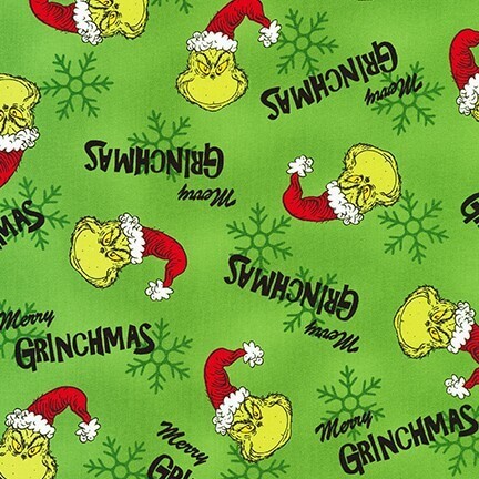 How the Grinch Stole Christmas Merry Grichmas Green Fabric by the Yard now available at Nancy Zieman Productions at ShopNZP.com