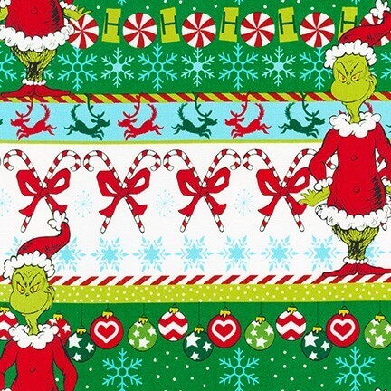 How the Grinch Stole Christmas Stripes Fabric by the Yard now available at Nancy Zieman Productions at ShopNZP.com