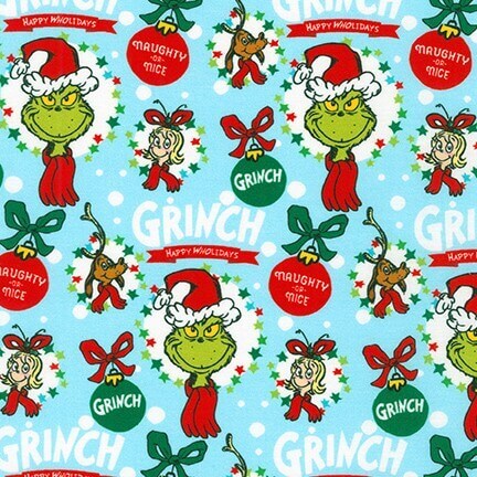 How the Grinch Stole Christmas Holiday Wreaths Fabric by the Yard now available at Nancy Zieman Productions at ShopNZP.com