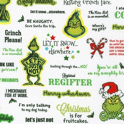 How the Grinch Stole Christmas Lingo Fabric by the Yard now available at Nancy Zieman Productions at ShopNZP.com