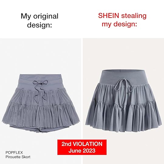 side by side comparison june 2023 popflex original pirouette skirt design and stolen design shein