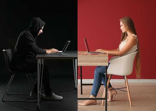 Young woman having online date with fake boyfriend