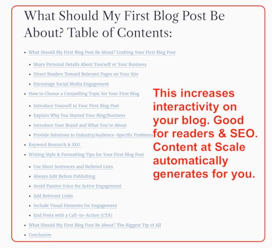 table of contents in blog post
