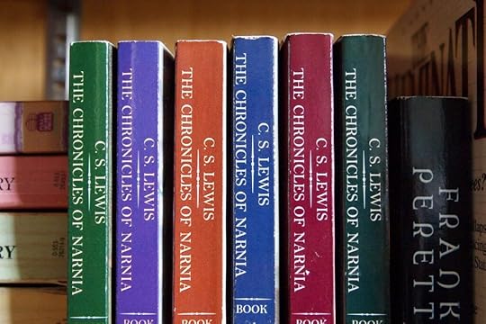 A book series on a bookshelf.