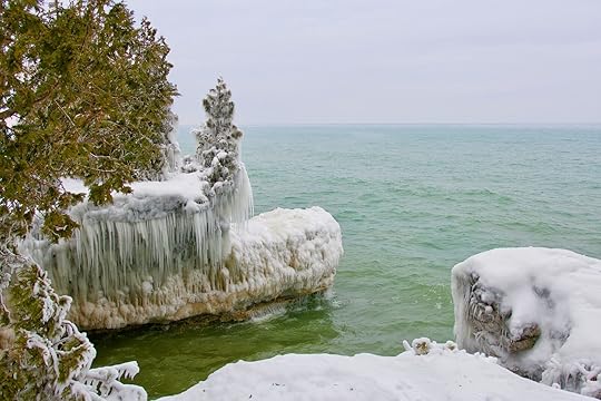 Ice from splashing waves at Cave Point County Park, Door County, Wisconsin