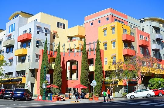 A neighborhood with colorful apartments in Little Italy San Diego