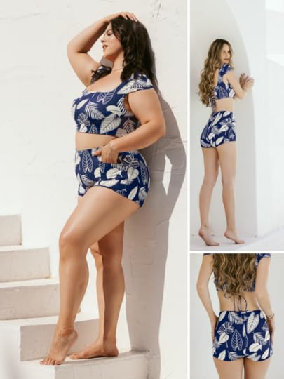popflex Sand Dollar Surf Short with Pockets blue palm modest swimwear shorts swim bottoms full coverage bikini