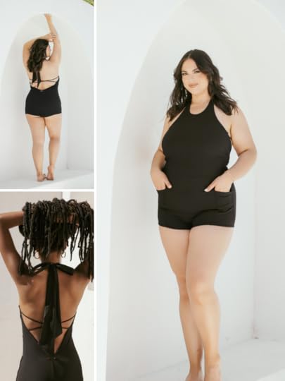 popflex swim one piece romper black full coverage swimsuit