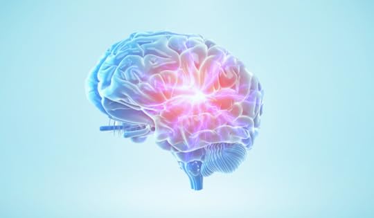 colorful, glowing brain on light blue background