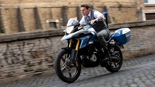 Tom Cruise as Ethan Hunt riding a stolen motorcycle in Mission: Impossible - Dead reckoning Part One