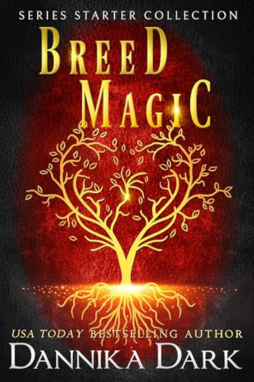 A vignette of a sumptuous red background in an oval shape with black border. A golden tree of life in the center, title text is gold with light accents