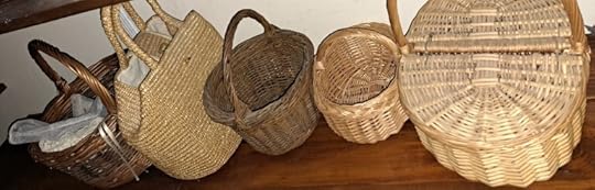 photo of row of wicker baskets