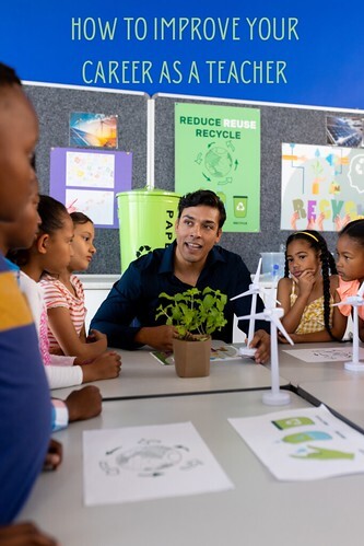 Male teacher at table with students. From How to Improve Your Career As a Teacher