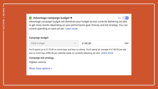Screenshot of the Advantage campaign budget window. Text reads: 
