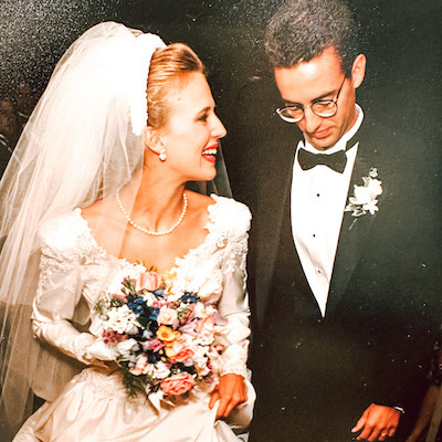 90s bride and groom