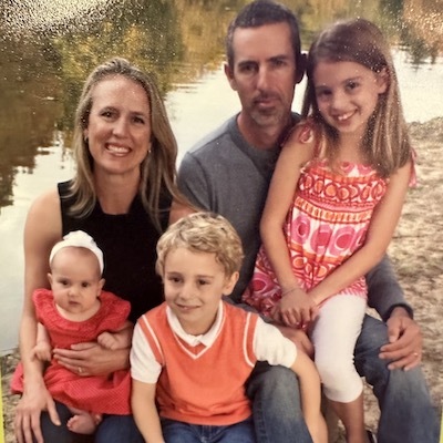 family in orange and red