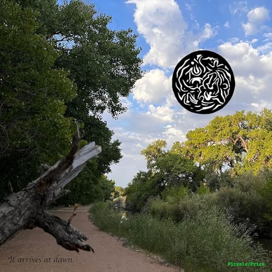 A path next to a ditch, and in the air, a strange disk.