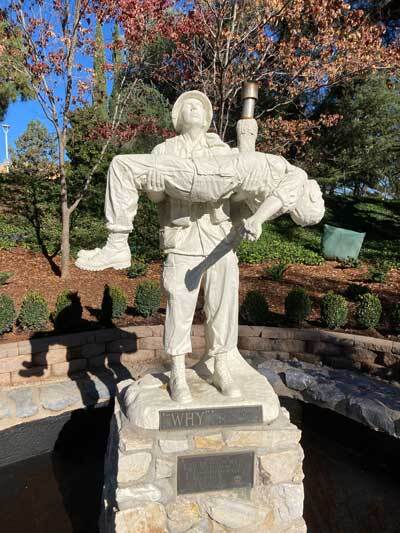 “Why,” a statue dedicated in 1967 to service members, stands in front of the Placer County offices in Auburn, California, which Dan Woodward visits often. Photo courtesy of the author. 