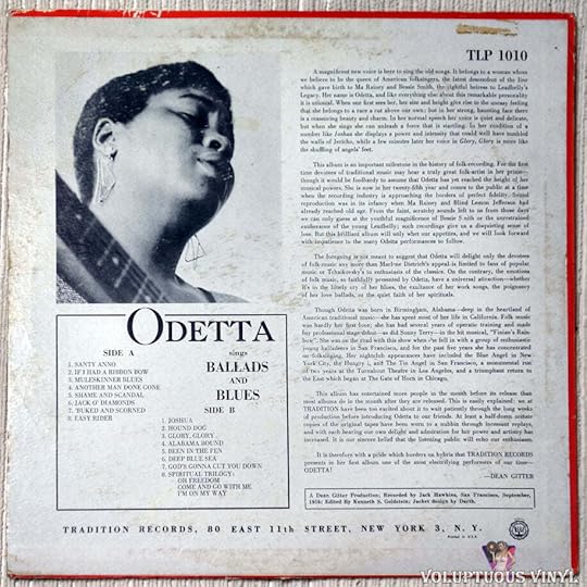 Odetta sings ballads and blues vinyl back cover