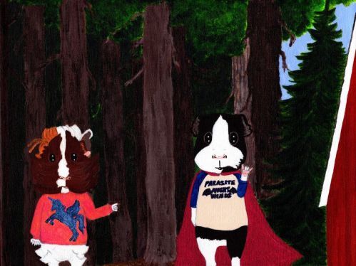 Rachel E Smith guinea pigs painting heavy metal nerd Thorfy and Snuffy