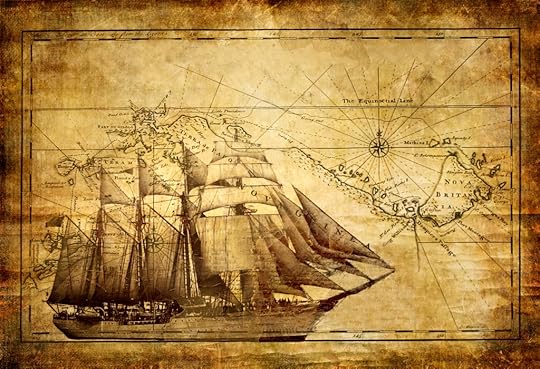 Drawing of old sailing ship and map