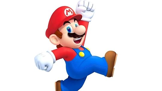 Mario smiles and jumps with his fist in the air.
