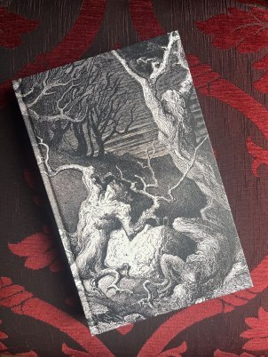 Cover of Unquiet Grove shows an etched black and white illustration of a twisted human-like tree