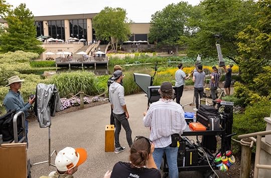 Filming across the lake from the Creation Museum