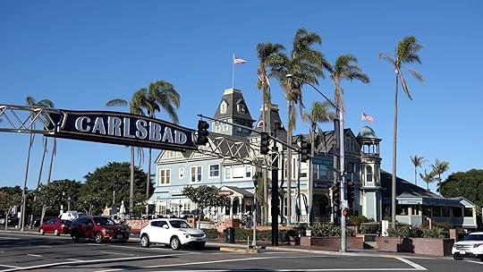 Carlsbad, CA / USA - February 11, 2019: The intersection of Highway 101 and Carlsbad Village Drive is the heart of the town